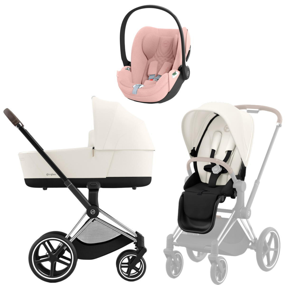 Коляска 3 в 1 Cybex Priam IV Chrome Brown complete и автокресло Cloud T i-Size Peach Pink Plus Off White