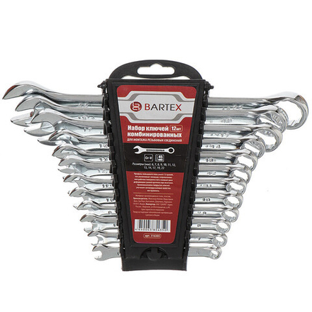 Набор ключей комбинированный, 12 пр, Bartex, 6-22 мм, хромированный зеркальный, CrV сталь, шт