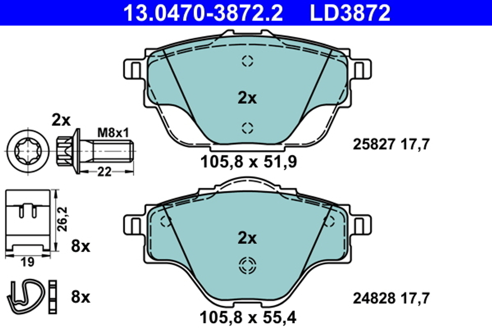 ATE - 13047038722-ATE - Brake Pad Set, disc brake