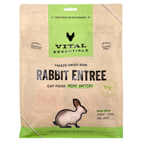 Vital Essentials, сублимированный сырой корм для кошек, блюдо из кролика, 226,8 г (8 унций)