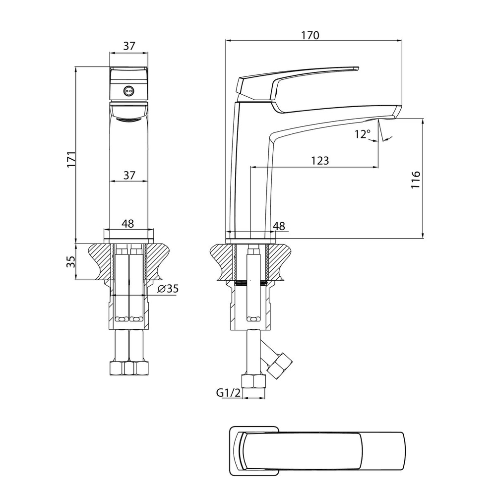 Смеситель для раковины Grossman Mercury 510.K35.10.120 брашированный никель,1 место
