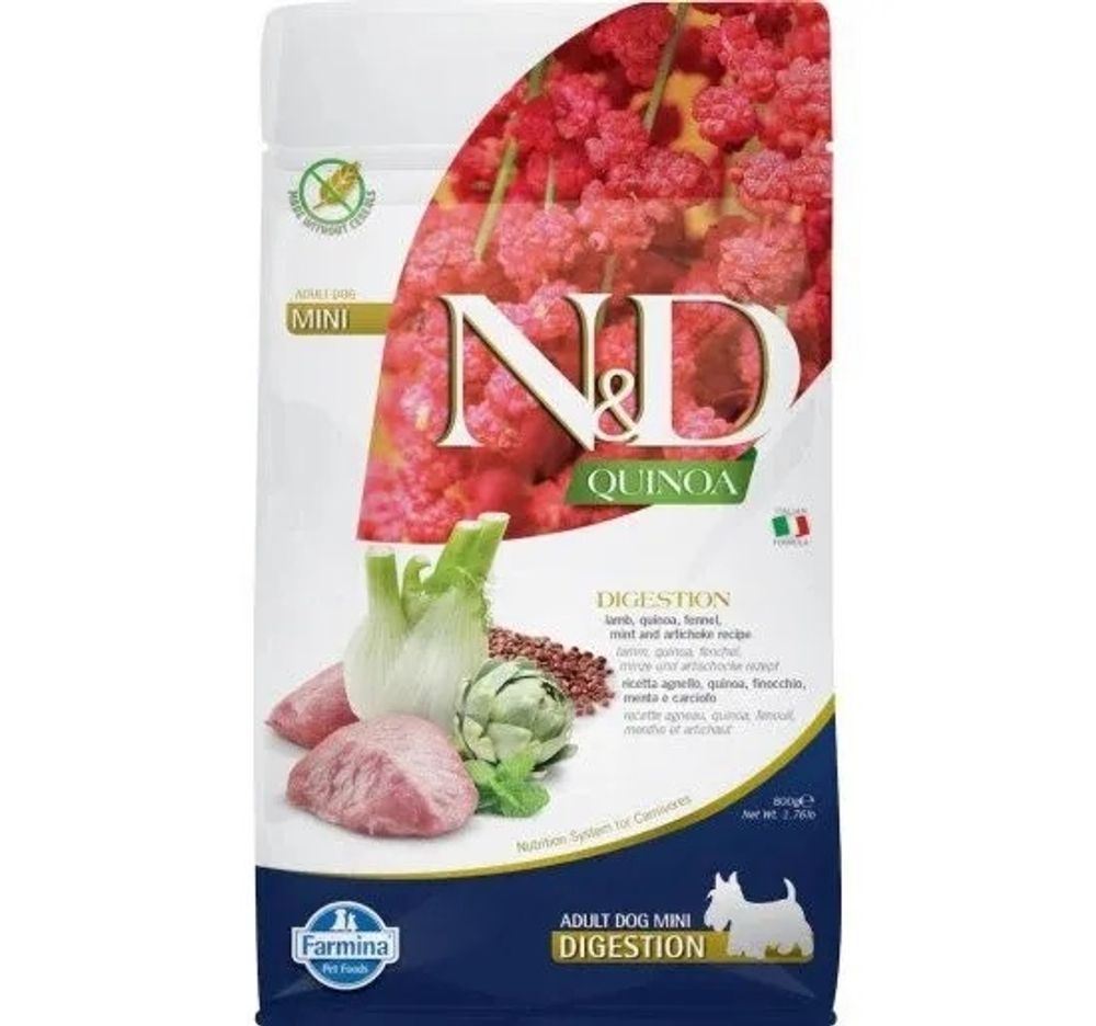Сухой корм FARMINA N&amp;D Quinoa Adult Mini Digestion для взрослых собак мелких пород с ягненком и киноа - 0,8 кг