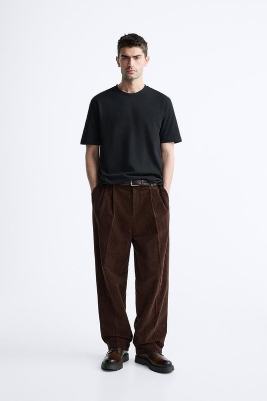 ZARA БАЗОВАЯ ФУТБОЛКА MEDIUM WEIGHT, ЧЕРНЫЙ