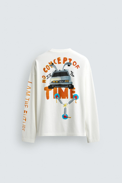 ZARA X DYLAN´S T-SHIRT CLUB ФУТБОЛКА С ИЛЛЮСТРАЦИЕЙ BACK TO THE FUTURE© UCS LLC AND AMBLIN, БЕЛЫЙ
