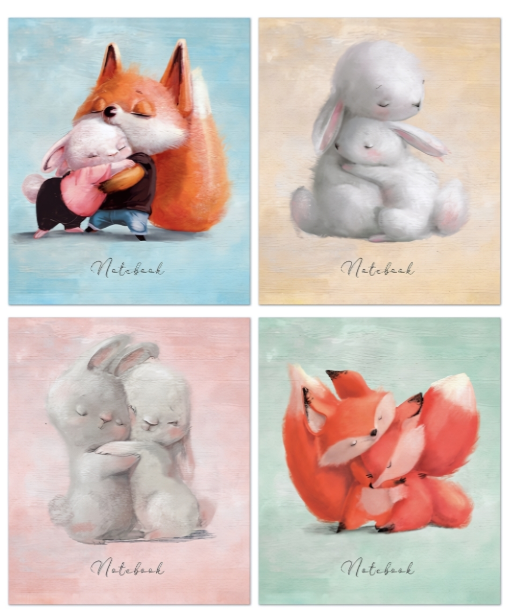 Тетрадь А5 48л. клетка "Обнимашки" картон, соффтач лак, 4 дизайна (ПОЛИНОМ)