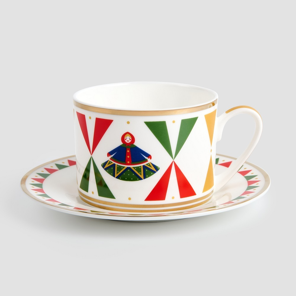 Чайная пара Farforite «Зеленая ярмарка / Зимняя ярмарка» 250 мл в подарочной коробке