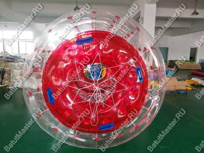 Аттракцион Водный роллер (Гидророллер) "Прозрачно-красный" ПВХ, 2*1.8*1.8 м