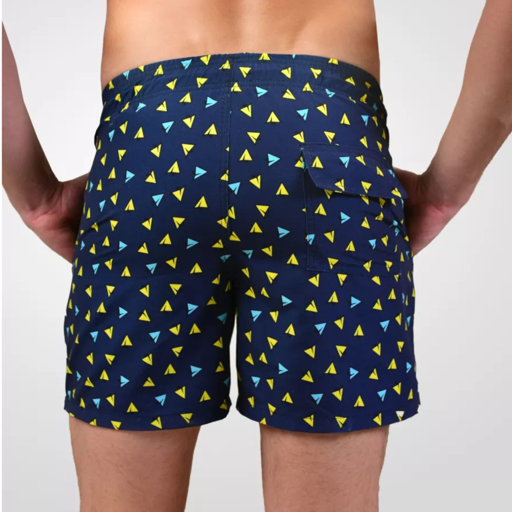 Темно-синие пляжные шорты с принтом и боковыми карманами (Размер: M) (Цвет: темно-синий)