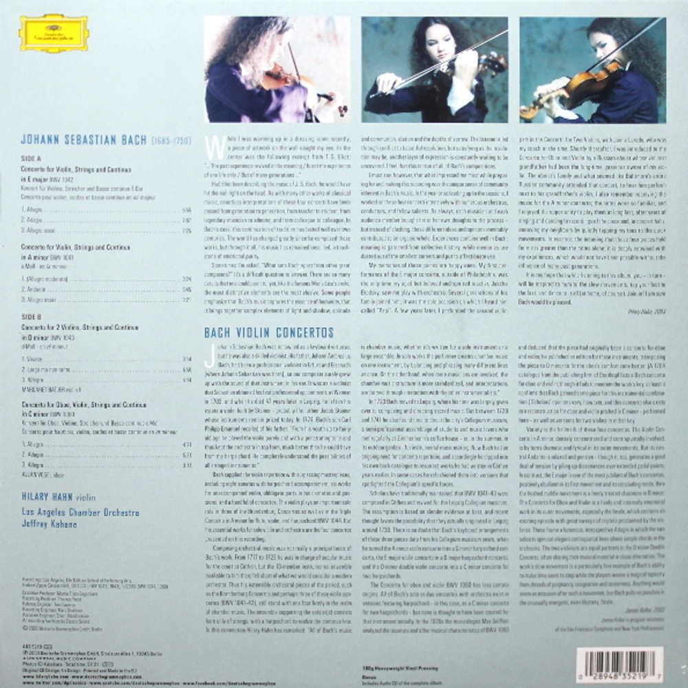 Hilary Hahn, Los Angeles Chamber Orchestra, Jeffrey Kahane / Bach Concertos (LP+CD)