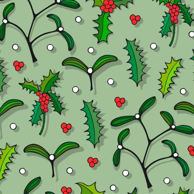 New Year, Christmas seamless pattern. holly, mistletoe.