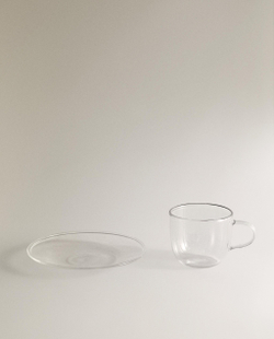 Zara Home чайная пара из боросиликатного стекла, цвет серебристый, 15 см