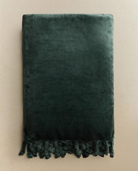 Zara Home - Флисовый плед с бахромой, зеленый, 160x240 см