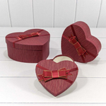 Коробка 22х20х9 см Набор 3 шт "Сердце" с бантом (Красный)