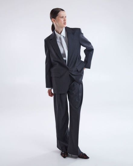 Жакет в полоску из шерсти Лоро Пиана темно-серый