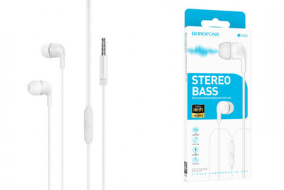 Гарнитура Borofone BM83, вакуумные, разъем Jack, кабель 1.2 м White