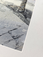 Картина авторская акварельная в паспарту 40х50 см на стену для интерьера "Школьная улица. Москва"