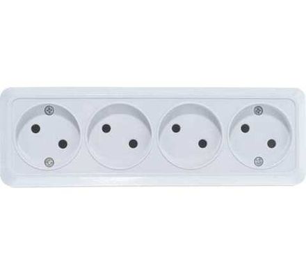 Розетка четырехместная "UNIVersal" серия "Олимп" б/з, о/у, 16А, 220В, белая (еврослот) (E2328)