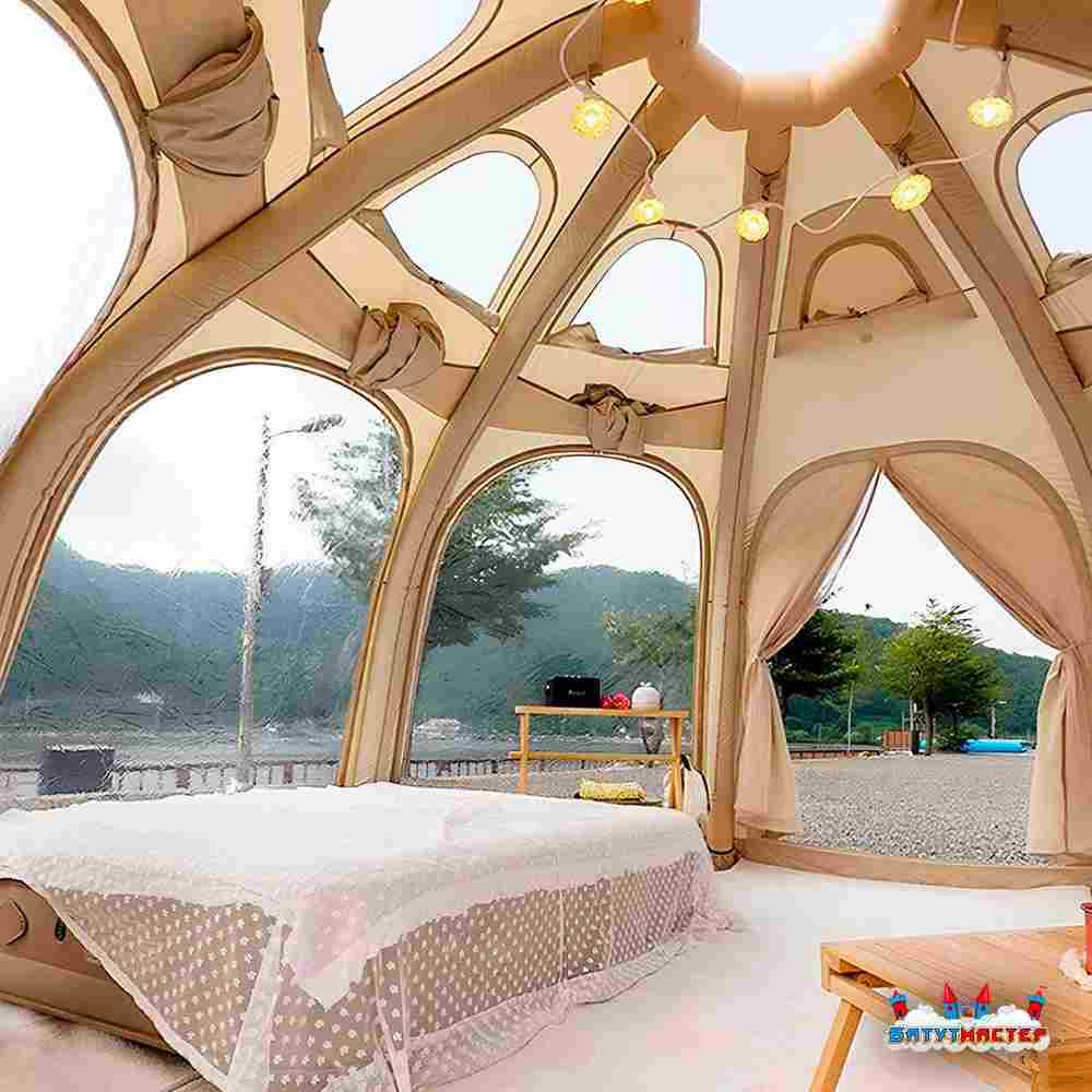 Пневмокаркасная юрта «Гармония» 5×5×2,5 м — для глэмпинга из ПВХ, бежевая