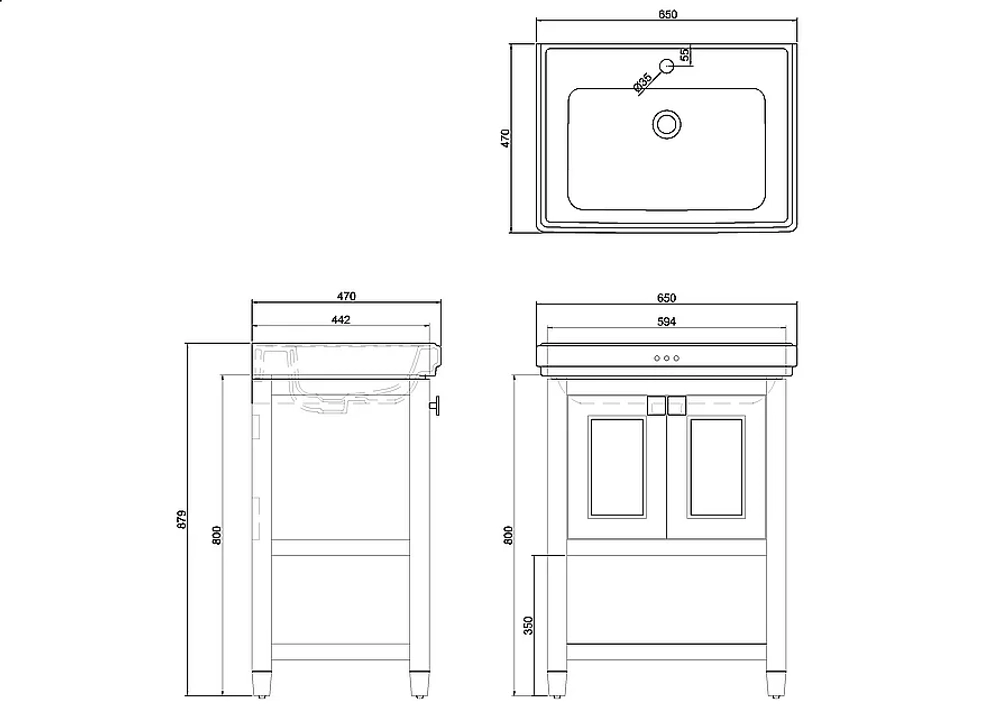 Тумба с раковиной на 1 отверстие Burlington Riviera RIVF650W-R