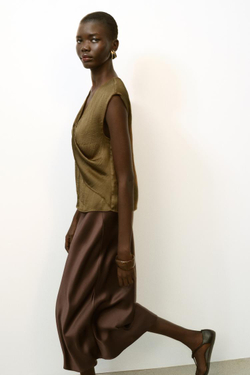 ZARA АТЛАСНЫЙ ТОП С УЗЛОМ, ХАКИ