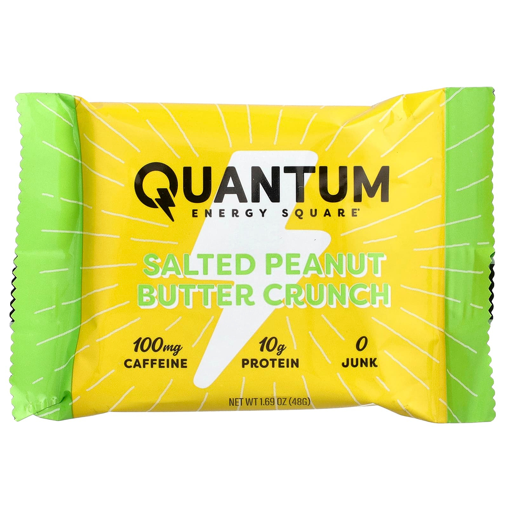 Quantum Energy Square, протеиновый батончик с кофеином, хрустящая соленая арахисовая паста, 8 батончиков по 48 г (1,69 унции)