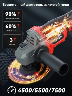 УШМ болгарка бесщеточная 125 с регулировкой оборотов аккумуляторная 21 В с аккумуляторами 4,0 Ач 2 АКБ,6 шт.Шлифовальный круг И Переносной ящик для инструментов