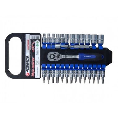 Набор инструментов, головки и биты с трещоткой, 28предметов, 1/4" (4-14мм, 6гр.) Forsage F-027-5MSA