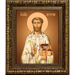 Августин Аврелий, Блаженный, Иппонийский, епископ. Икона на холсте. В раме 17 х 21 см.