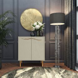 Комод Арт Колор leaves Стайл Голд с 2 полками Серый шелк