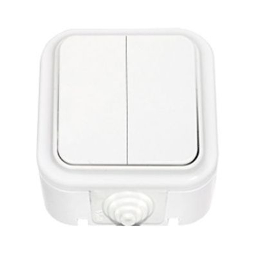 Выключатель двухклавишный 6А 250В IP54 О/У без индикации БЕЛЫЙ Пралеска