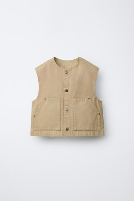 ZARA ЖИЛЕТ С НАШИВКОЙ, ПЕСОЧНЫЙ