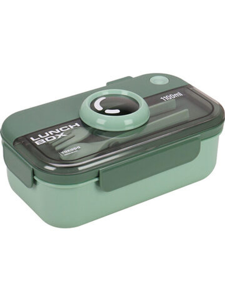 Ланч-бокс 2 отд.,1100мл зеленый с двумя отделениями и приборами