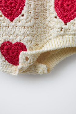 ZARA КОМБИНЕЗОН ИЗ КРУЖЕВА КРОШЕ С СЕРДЦАМИ, ЭКРЮ