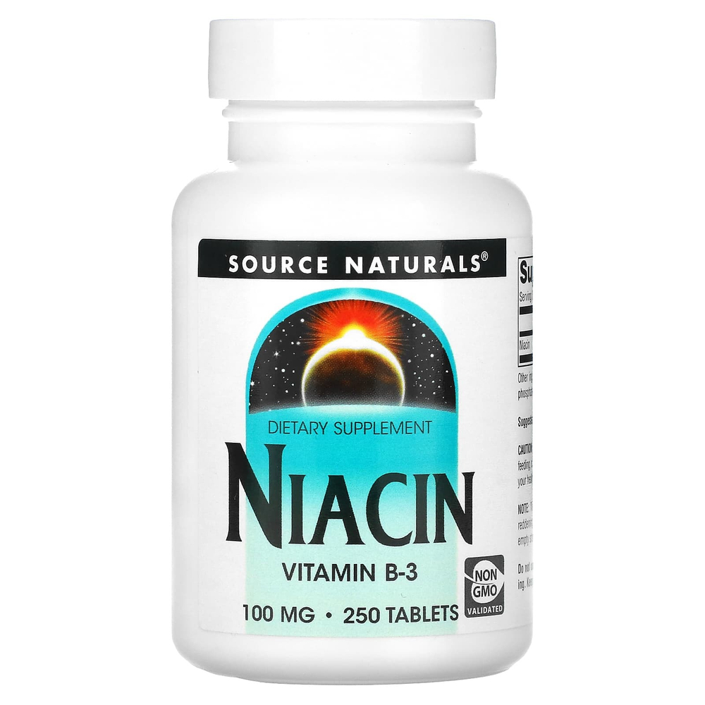 Source Naturals, ниацин, 100 мг, 250 таблеток