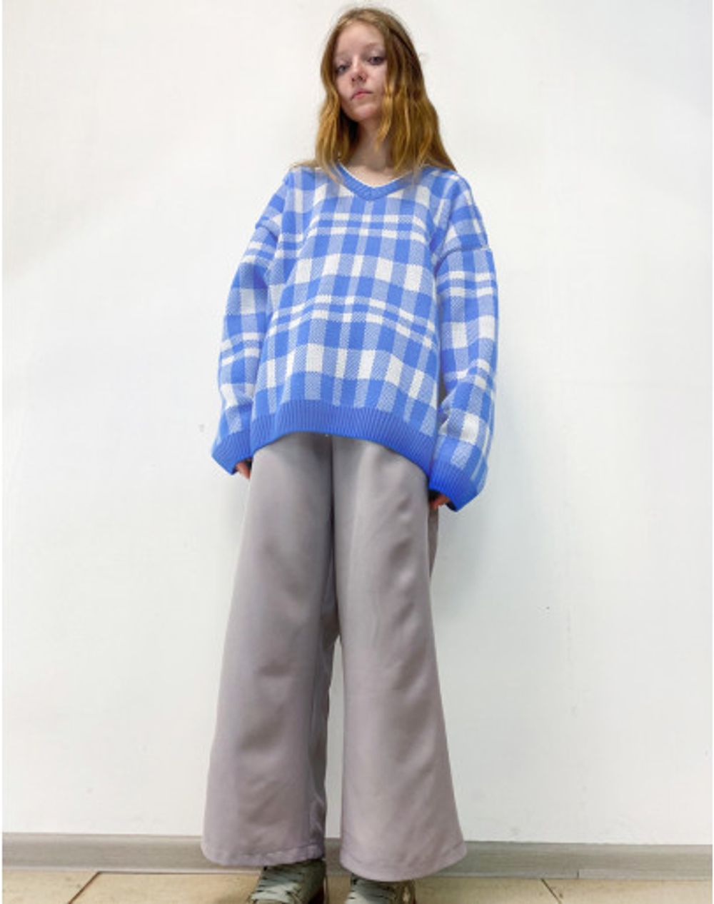 Свитер БИЧ Шашки Голубой