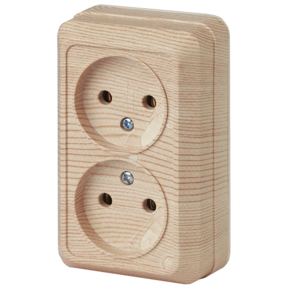 Розетка Intro Quadro 2-203-11 двойная без заземления 2х2P, 16А-250В, IP20, ОУ, сосна