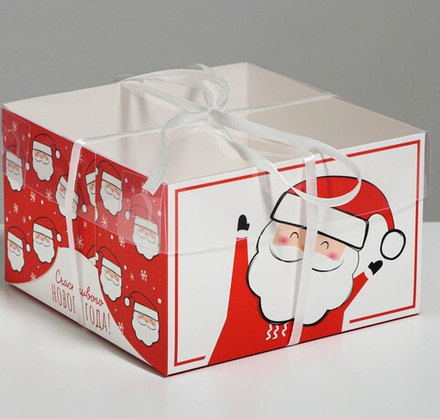 Коробка для 4 капкейков «Счастливого Нового года!», 16 × 16 × 10 см