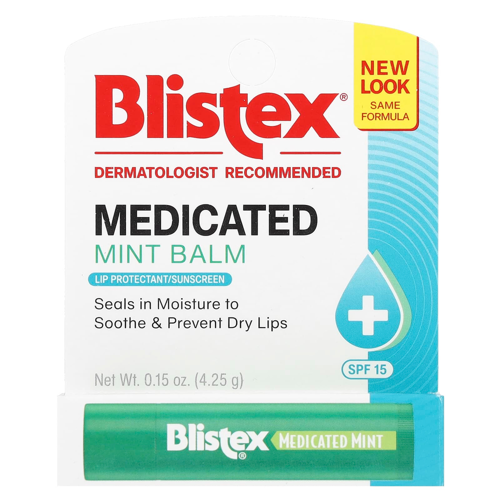 Blistex, заживляющий бальзам, защита губ с солнцезащитным фильтром, SPF 15, мята, 4,25 г (0,15 унции)