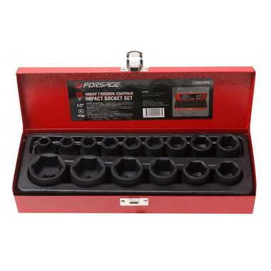 Набор головок ударных Forsage, 15пр. 1/2''6гр.(10,12,13,14,15,16,17,18,19,21,22,24,27,30,32мм),в метал. кейсе 4159-5MPB