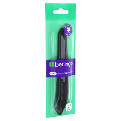 Нож канцелярский 9мм Berlingo "Razzor 100", push-lock, ассорти, европодвес