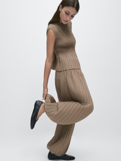 Massimo Dutti Плиссированный топ, оливковый