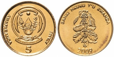 Руанда 5 франков, 2009 Кофейное дерево UNC