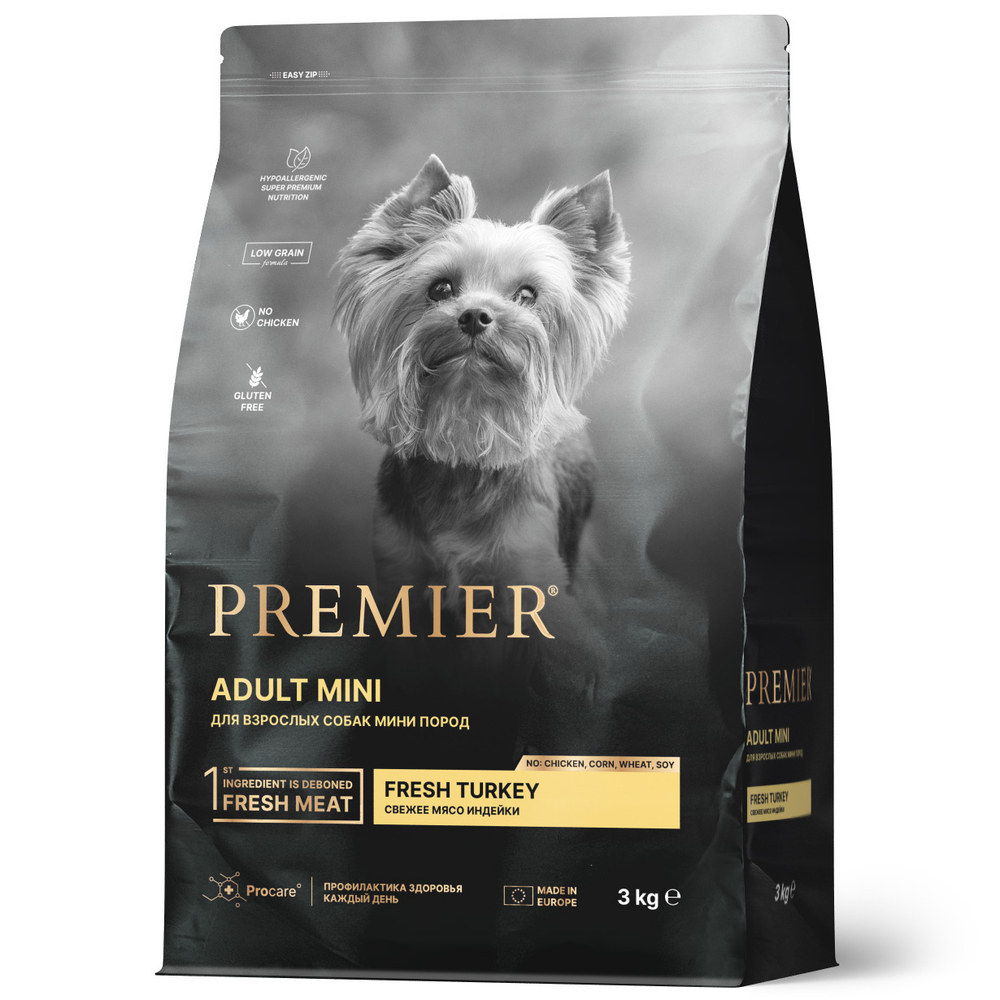 Premier Dog Mini Turkey Сухой корм для взрослых собак мелких пород с индейкой, 3 кг