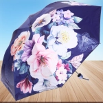 Зонт механический ветроустойчивый, матовая ручка «BESTzontik - Sofi»,цветы на темно сиреневом, длина 25см, d-110см