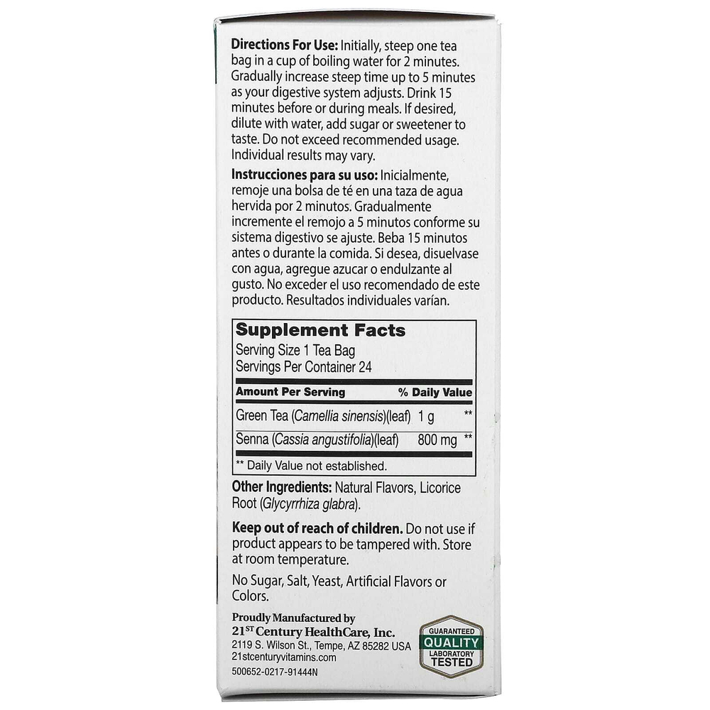 21st Century, травяной чай для похудения, зеленый чай, 24 чайных пакетика, 48 г (1,7 унции)