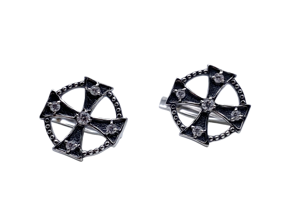 Серьги из серебра/Чернение/Со вставкой из прозрачных фианитов