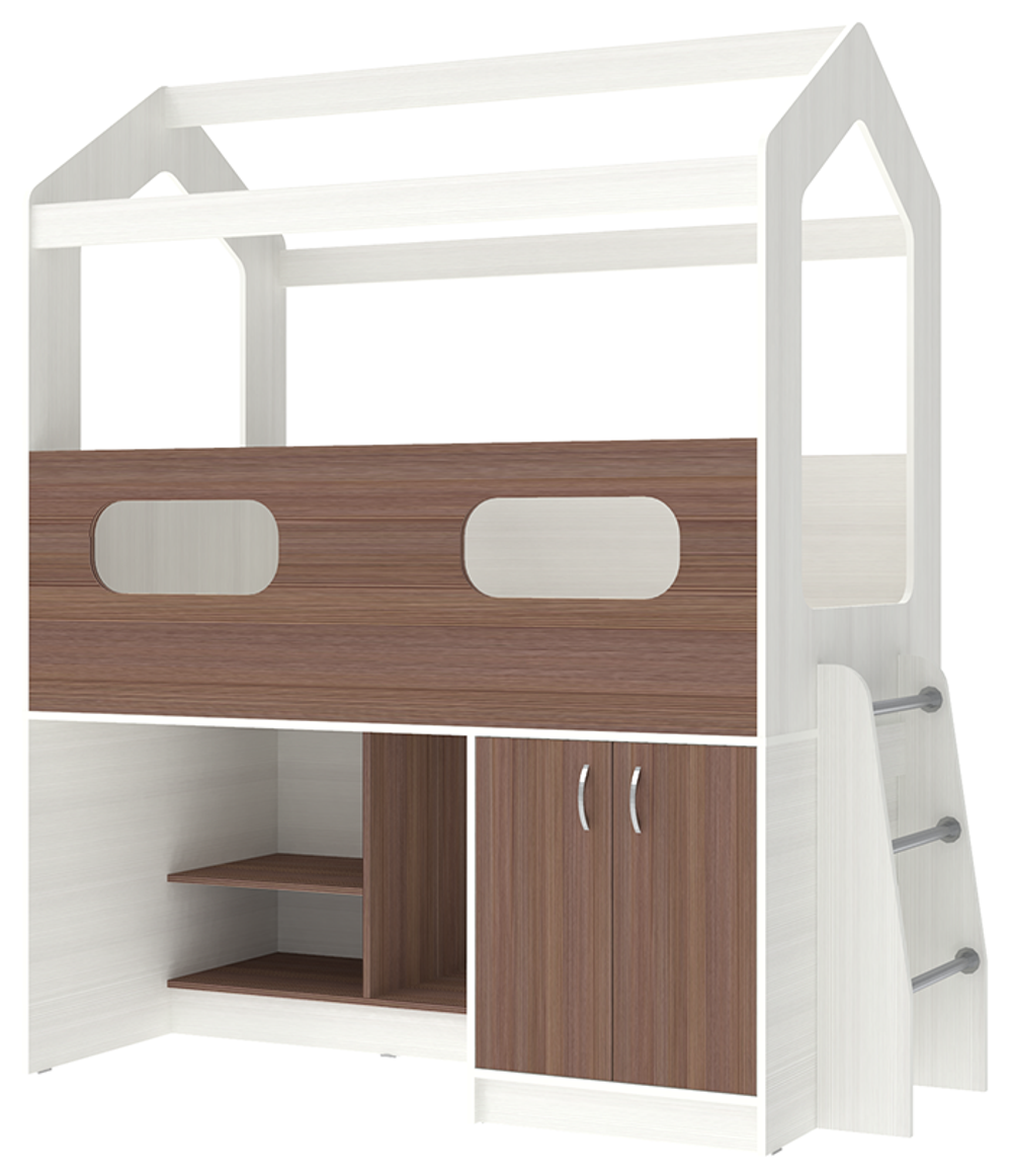 Кровать-чердак КарИВи ДС-12 Белое Дерево Бодего Темный