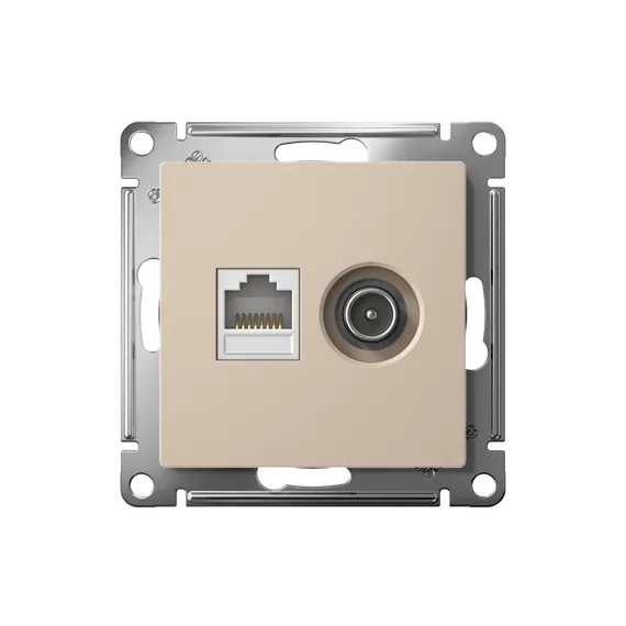 Розетка компьютерная + телевизионная 2-м СП AtlasDesign RJ45 кат.5E + TV механизм песочн. SE ATN001289