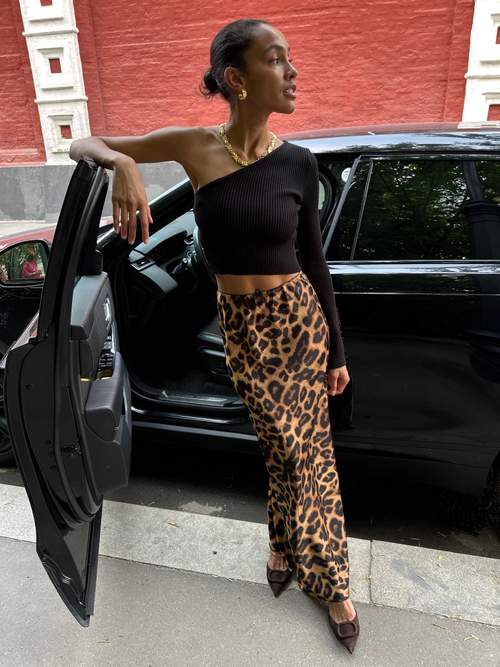 Юбка из шелка косого кроя макси леопард