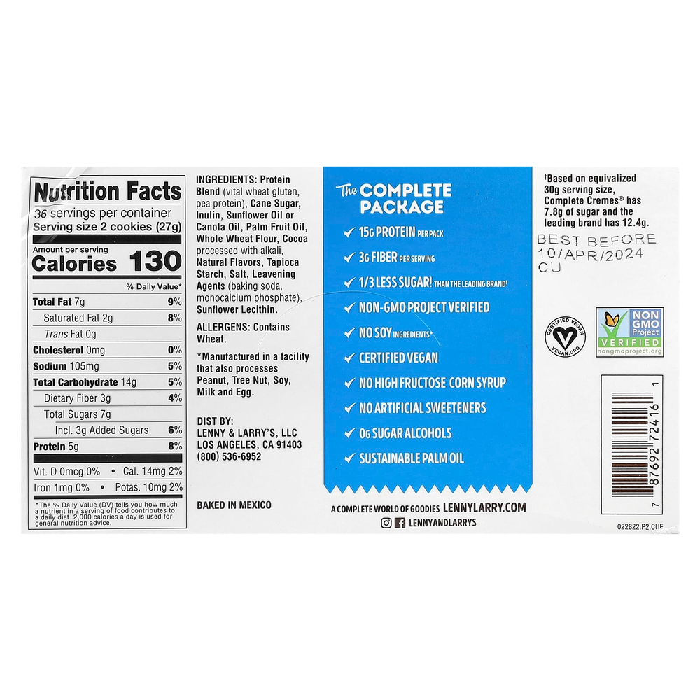 Lenny & Larry's, The Complete Cremes®, сэндвич-печенье, с шоколадом, 12 пакетиков по 81 г (2,86 унции)